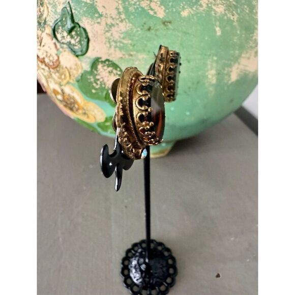 Vintage Brown Tortoise Glass Rhinestone Armlet West Germany - Picture 2 of 4